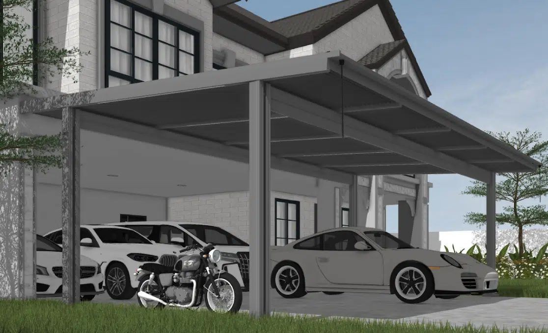 โรงจอดรถ 4 เสา จอดรถ 3 คัน