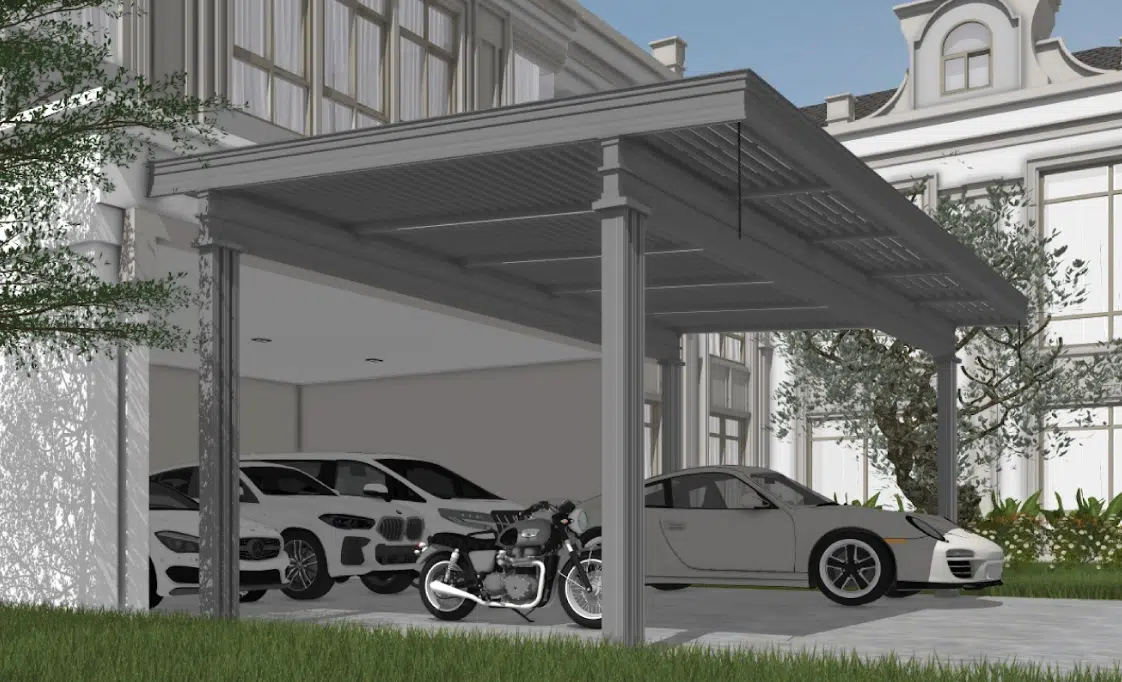 โรงจอดรถ 4 เสา จอดรถ 3 คัน