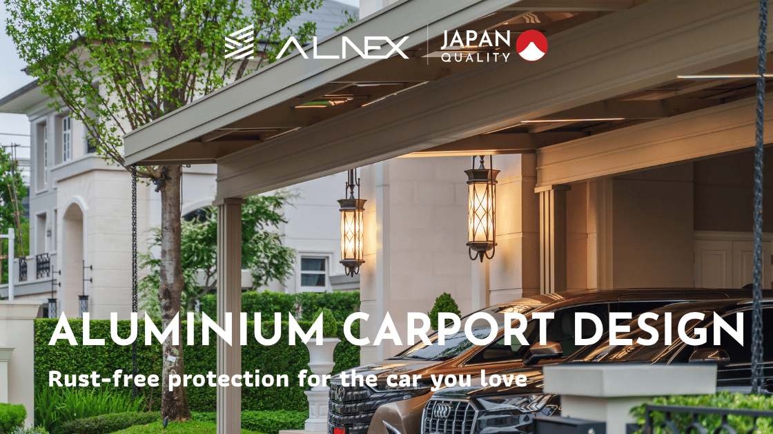 Aluminium carport sheltering cars at a luxury Thai home by ALNEX